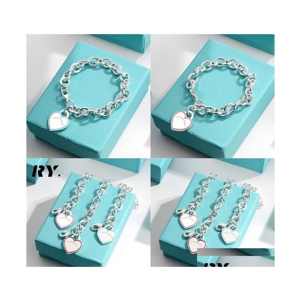 

pendant necklaces charm bracelets heart design enamel chain fine jewelry for women red blue pink bracelet pseiras famous drop delive dhfjs, Silver