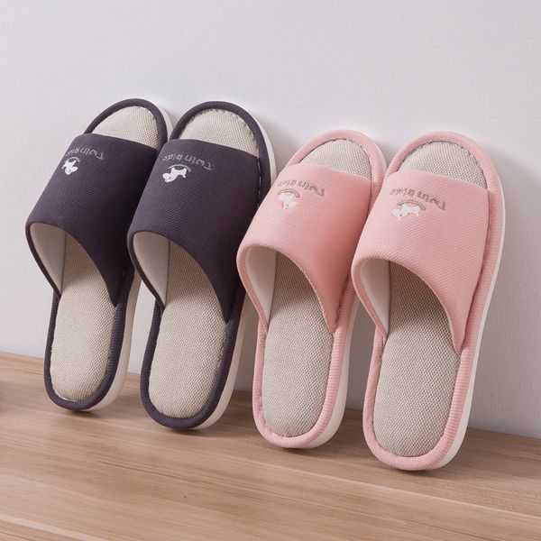

slippers female cotton linen comfortable lovers indoor flax slipper anti slip shoes woman men home floor slides sh350 221130, Black