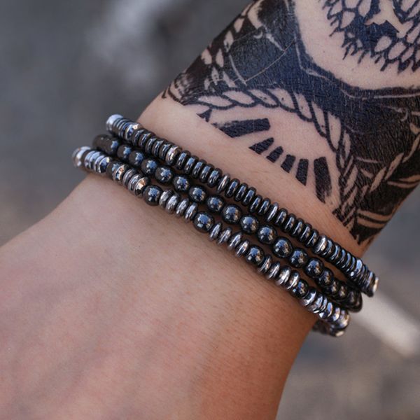 

fashion 3pcs/set hand chakras 6mm beaded mens bracelet designer black frosted stone charm man bracelets elastic bangles punk hiphop jewelry