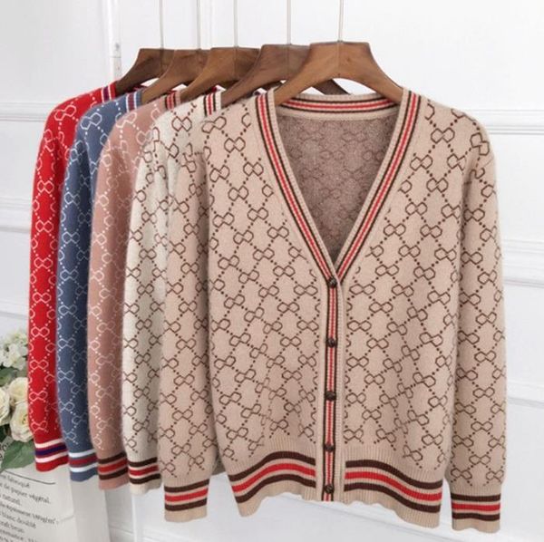 

2023 womens sweaters designer reversible print cotton jacquard cardigan women v-neck long sleeve jacket knitted autumn winter autumn sweater, White;black