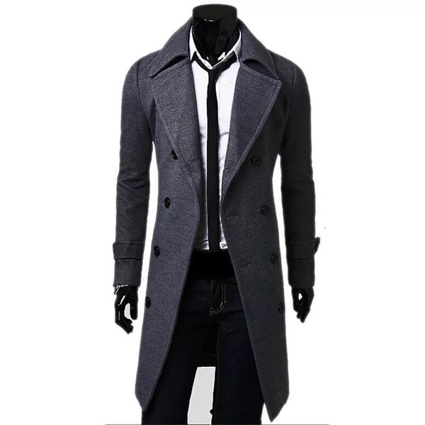 

men's wool blends in trench coats double breasted jackets casual business long men leisure overcoats male fit coat 221201, Black