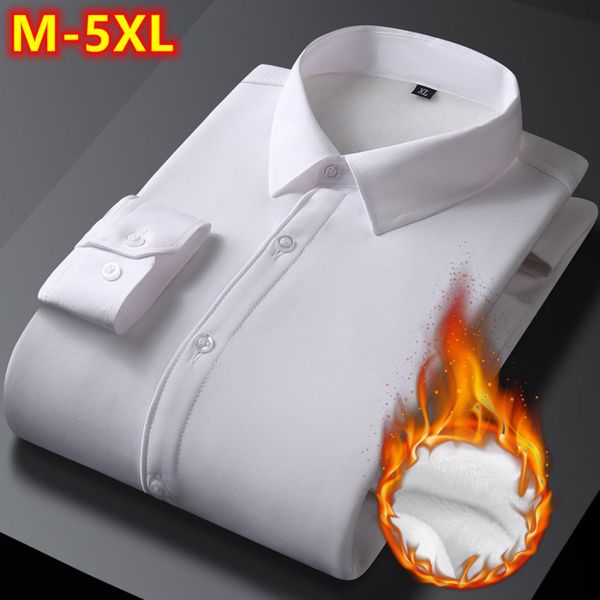 

mens sweaters autumn winter long sleeve shirts white warm fleece stretch shirt formal business office wear dress male 5xl 221130, White;black