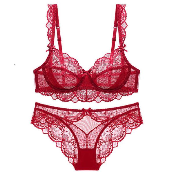 

ladies underwear non refundable french embroidered underwear ultra-thin transparent bra lingerie lace women's bra set, Red;black