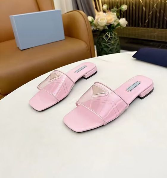 

women's flat light slippers fashion transparent film leather sandals luxury show indoor outdoor beach shoes gift box size 35-43, Black