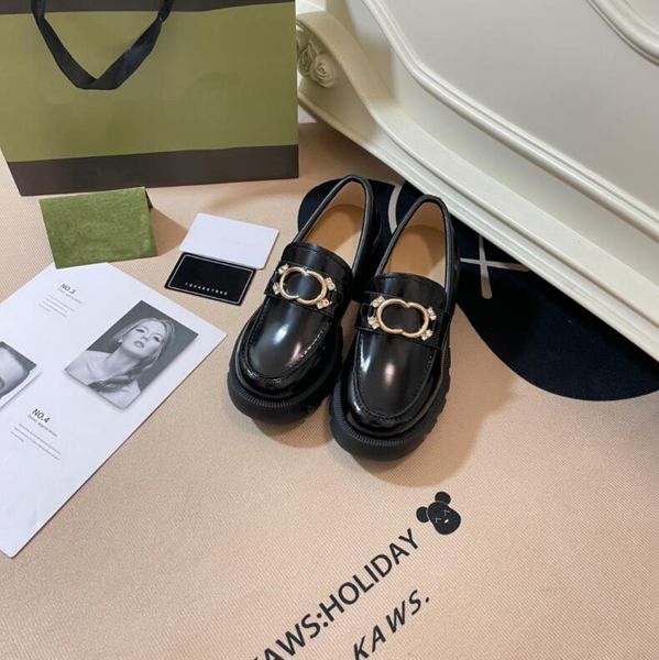 

designer women monolith casual shoes thick bottom gear double g diamond buckle loafers black cloudbust genuine leather shoe increase platfor