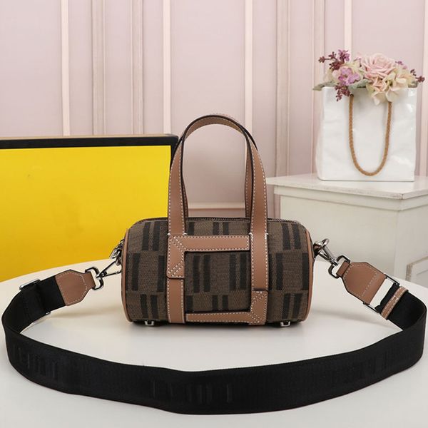 

mini bowling handbag canvas tote bag jacquard letter shoulder crossbody bags barrel purse genuine leather patchwork removable adjustable nyl
