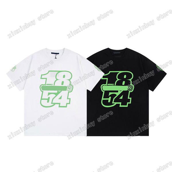 

xinxinbuy men designer tee t shirt paris 1854 letters print short sleeve cotton women green white black grey xs-l, Black;brown