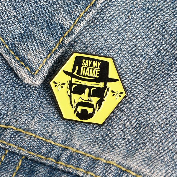 

cartoon movie figure brooch for boys letter say my name fashion personality badge paint enamel pin denim shirt bag accessories gift, Gray