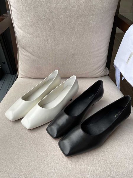

designer shoes the row leather square head single shoes shallow mouth slip on comfortable commuting low heel shoes kitten heel shoes women 5, Black