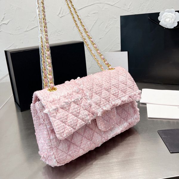 

womens designer tweed classic double flap quilted bags 8 colors gold metal hardware matelasse chain crossbody shoulder turn lock outdoor sac