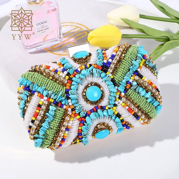 

evening bags bohemia beading clutch bag contrast colors summer hand wedding bridal party purse pochette femme 221130