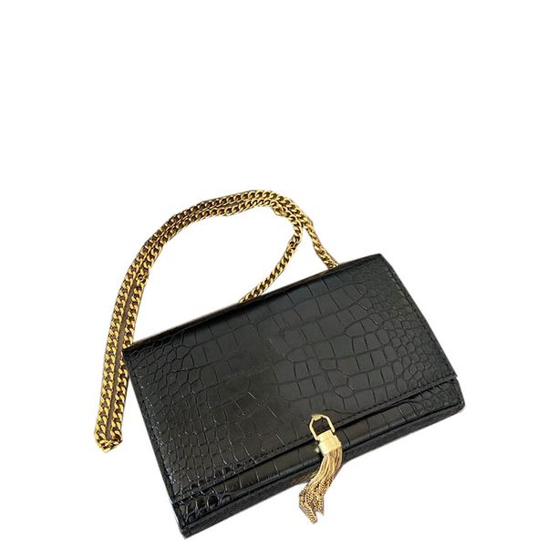 

designer mini chain kate shoulder bag for womens luxurys black small shiny alligator embossed leather bags with pompom crossbody messenger p