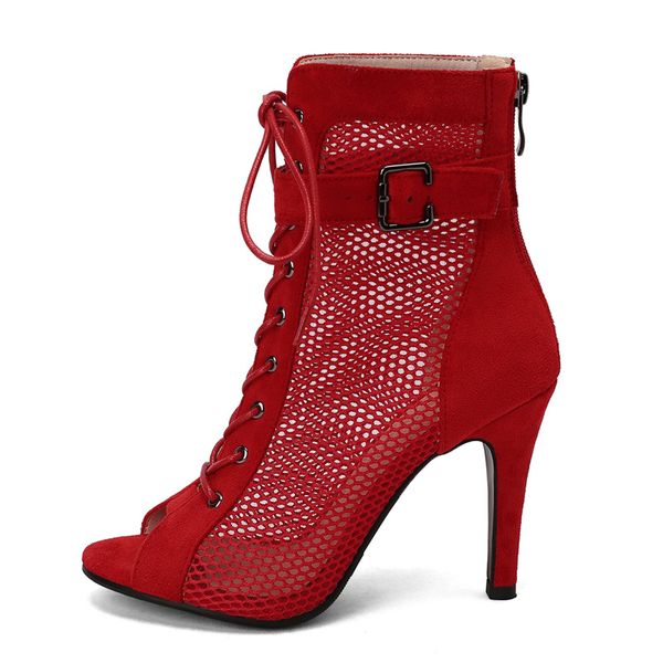 

slippers peep toe summer shoes woman sandals cutouts gladiator ankle boots laceup high heels red party female large size 221130, Black