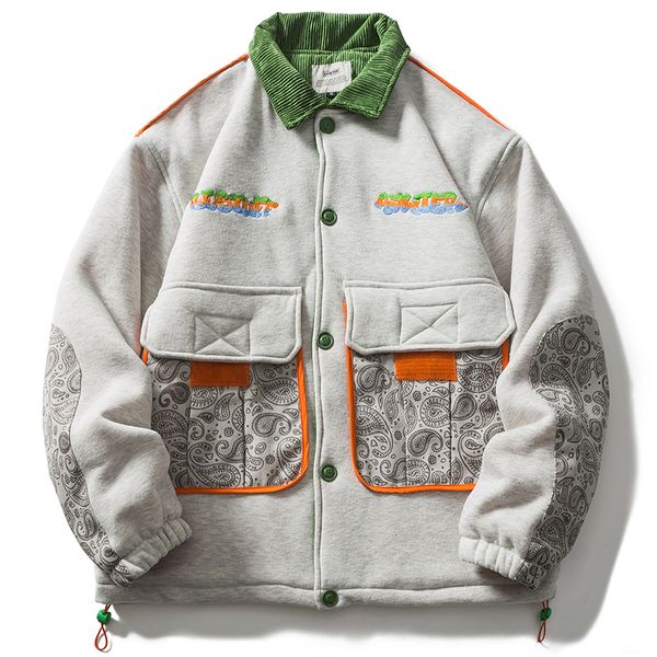 

men's jackets autumn winter warm cargo jacket men cashew print button coat fashion korean streetwear big pocket parka clothing male plu, Black;brown