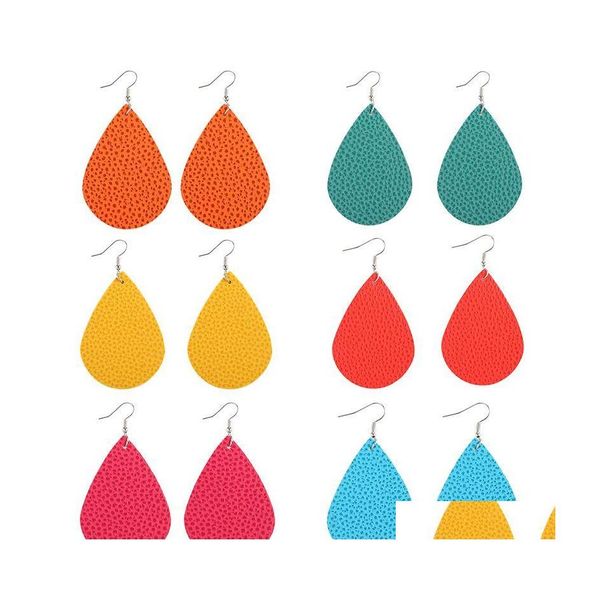 

dangle chandelier waterdrop pu leather dangle earring for women fashion designer double side printing sier plating ho dhkbn, Silver