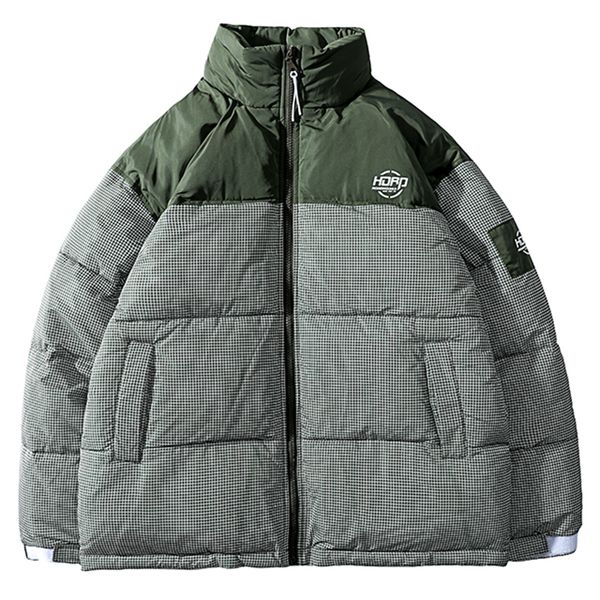 

men's down parkas winter cotton padded coat men clothing vintage parka fashion harajuku streetwear plaid puffer jacket male plus size, Black