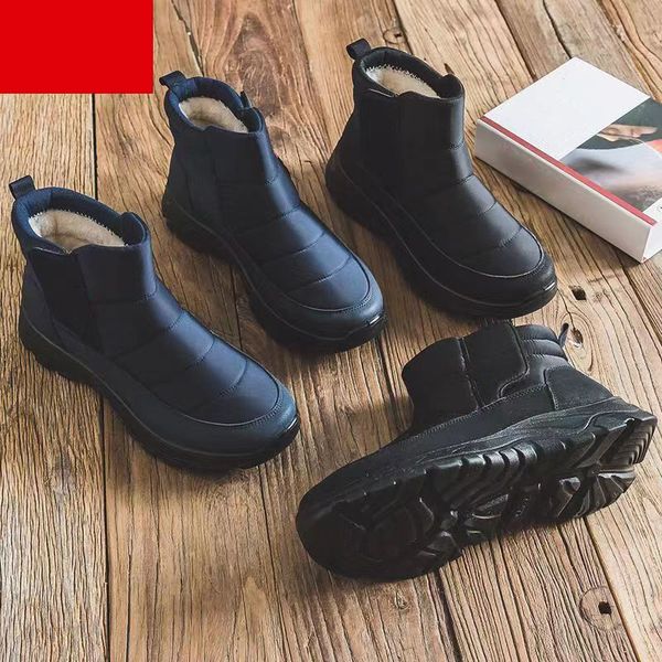 

old men snow boots in winter with cashmere and thick warm cotton shoes dad, Black