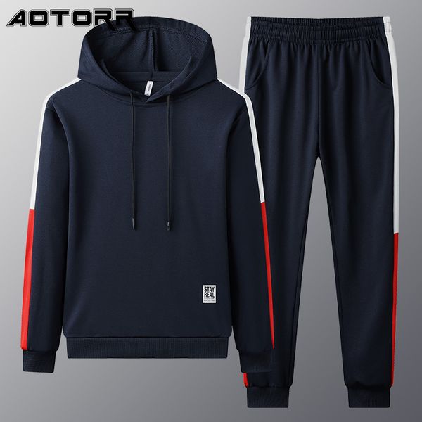 

men's tracksuits autumn casual tracksuit men hooded set patchwork hoodie drawstring pants sports sets harajuku sportwear mens clothing, Gray