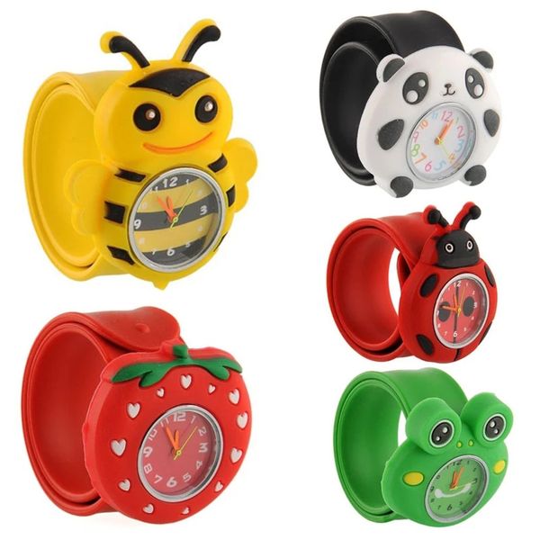 

fashion animal cartoon slap watches flower ribbit frog kid wristwatch silicone band cute snap slaps silico student watch, Slivery;brown