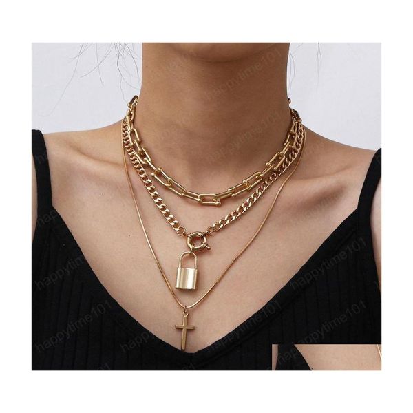 

pendant necklaces retro cross alloy pendant necklaces mti layer circle lock clavicle chain for female gift gold white k necklace acc dhkuo, Silver