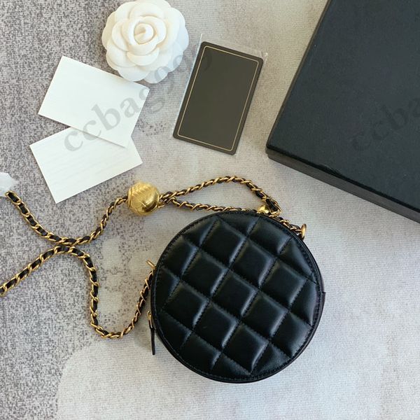 

women mini round waist bags with brush gold ball adjuster diamond quilted sheepskin metal zipper crossbody wallets outdoor designer cosmetic