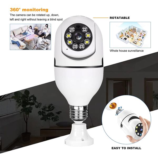 

gatocam 1080p dual light 2mp smart socket bulb camera wifi indoor two way audio baby monitor camera for home security, Black;white