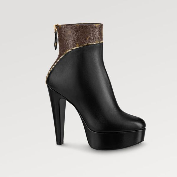 

afterglow platform ankle boot womens leather chunky platform ankles boots lady fashion high heel booties with box, Black