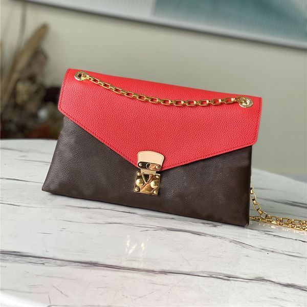 

designer luxury handbag purse luis paallas chain calfskin and elegant folds shoulder bag m41201 brown red wallets 7a quality