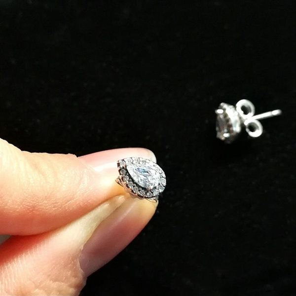 

whole--fashion cz diamond stud earrings for pandora 925 sterling silver creative shiny tears ladies elegant earrings with orig213m, Golden;silver