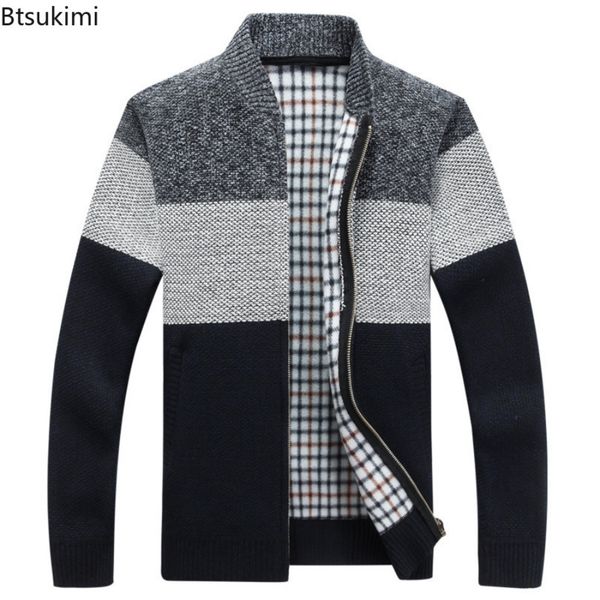 

mens sweaters autumn winter knitted jackets thick soft long sleeve warm sweater coat stand collar fall casual cardigan male 221130, White;black