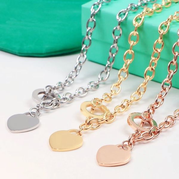 

fashion designer womens necklace bracelet charm heart set 18k gold girl christmas love gift 316l stainless steel jewelry, Silver