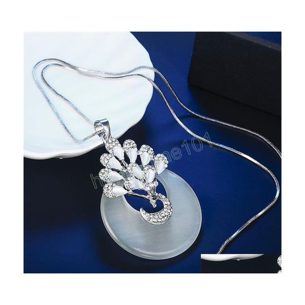 

pendant necklaces peacock pendant necklaces with snake chain sier opal women crystal rhinestone animal long sweater necklace cute fa dhz7s, Silver