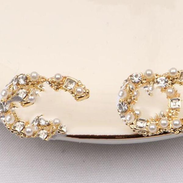 

20color 18k gold plated letters stud brand designer crystal geometric luxury women rhinestone pearl long earring wedding party jewerlry acce, Golden;silver