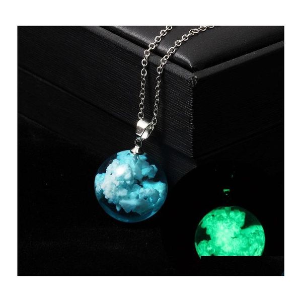 

pendant necklaces luminous transparent women resin rod ball blue sky white cloud chain necklace drop delivery jewelry necklaces penda dh1sv, Silver