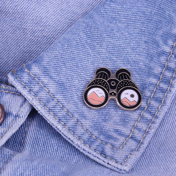 

binocular telescope mountain clouds enamel pin brooch cute anime movies games hard enamel pins collect metal cartoon brooch, Blue