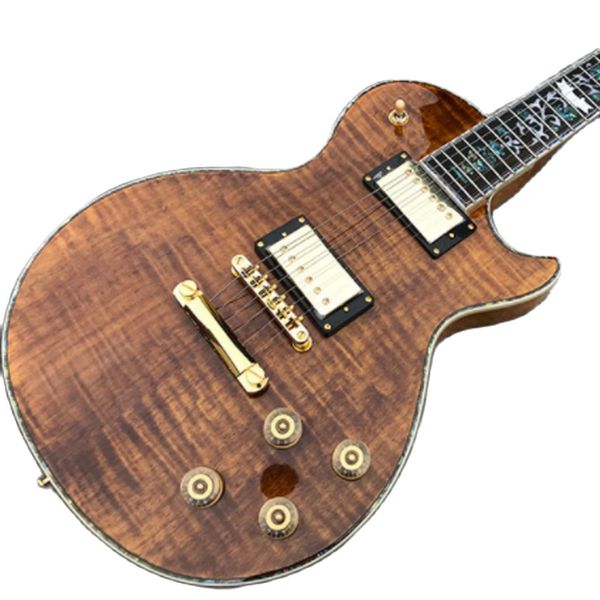 

lvychinese electric guitar gold hardware les flame maple custom flowers inlays 6 strings