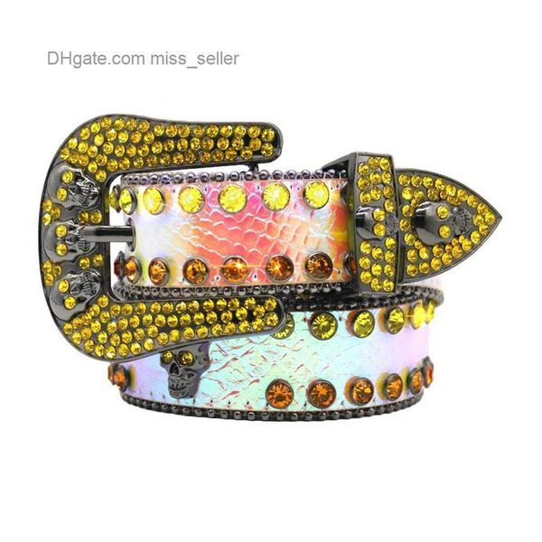 

2022 designer belt bb simon skeleton rhinestone belt men and women universal rivet handmade personalized street fashion net red styler, Black;brown