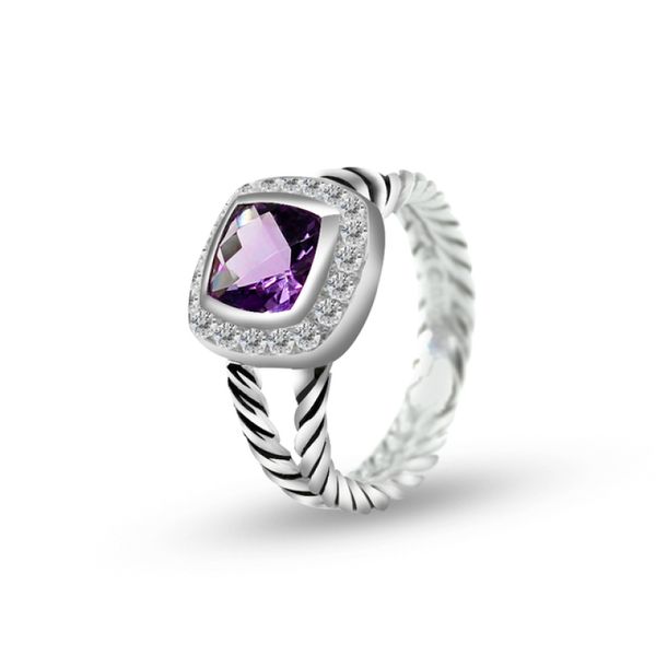 

fashion 925 sterling silver rings for women amethyst black onyx blue z citrine sapphire garnet peridot white agate morganite 7mm ring, Golden;silver