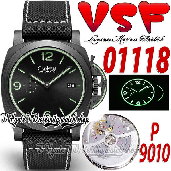 

v2 44mm mens watch sv1118 p.9010 vsp9010 luminous trilogy automatic carbon fiber case black dial green markers nylon sportech strap super ed, Slivery;brown