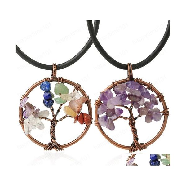 

pendant necklaces round tree of life necklaces for women gravel beads natural stone crystal pendant reiki healing jewelry christmas dhnd9, Silver