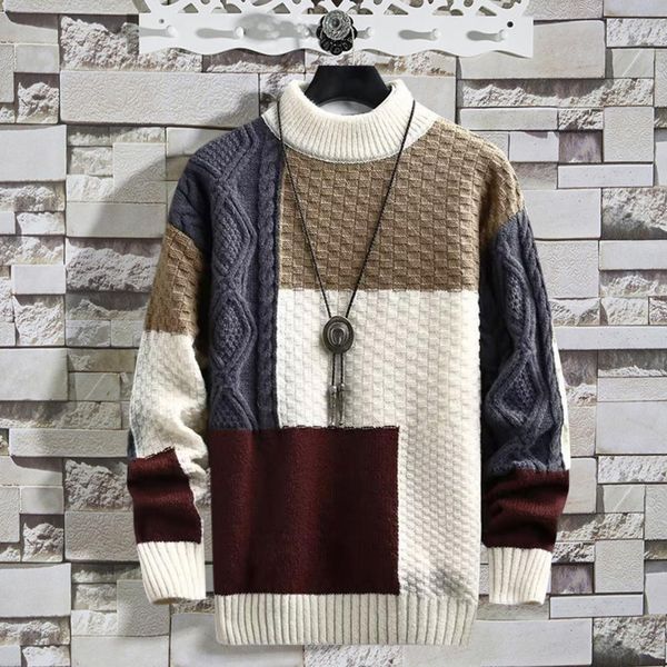 

mens sweaters stylish pullover long sleeves breathable colorblock versatile no fading knitwear 221130, White;black