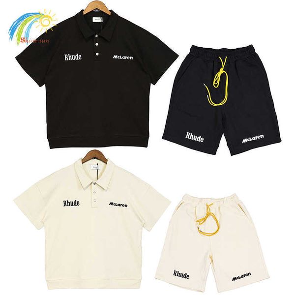 

men's t-shirts men women streetwear oversized lapel t-shirt heavy fabric embroidery black apricot tee casual short sleeve t221130, White;black