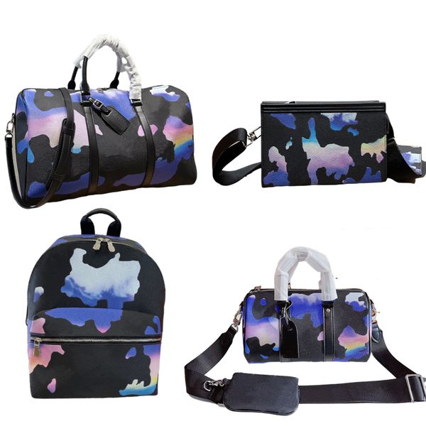 

men messenger bag fashion backpack designers blue ink watercolor pillow grain leather handbags retro crossbody travel bags