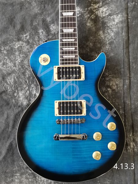 

lvyelectric guitar blue flame with black edge burst chrome parts no pickguard