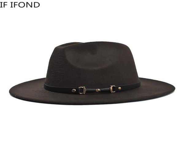 

wide brim hats simple hat solid color felt fedoras for men women wool warm jazz chapeau6762134, Blue;gray