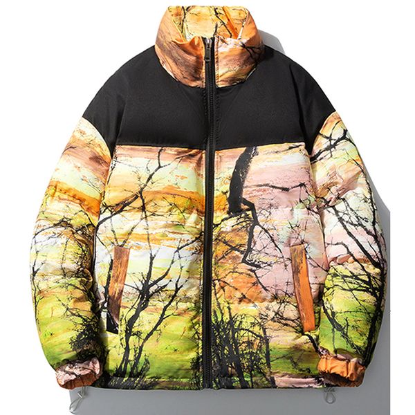 

men's down parkas winter cotton padded jacket men clothing printed pattern bubble coat fashion harajuku streetwear parka male plus siz, Black