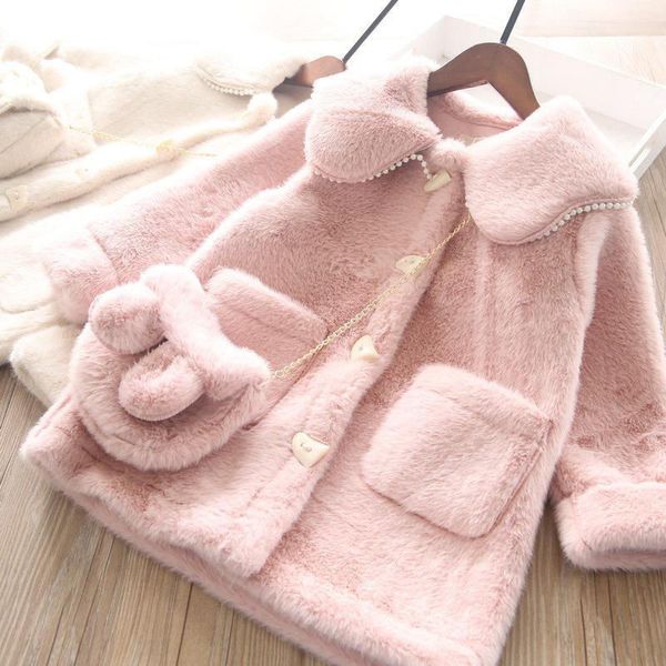 

jackets 3-10 year kids girls jacket autumn winter warm faux fur coat for christmas princess outerwear cute plush children clothing 221201, Blue;gray
