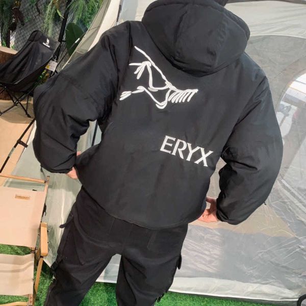 

designer warm down jacket mens windproof waterproof charge jackets womens arc fashion embroidery parka coat outdoor sports windbreaker, Black