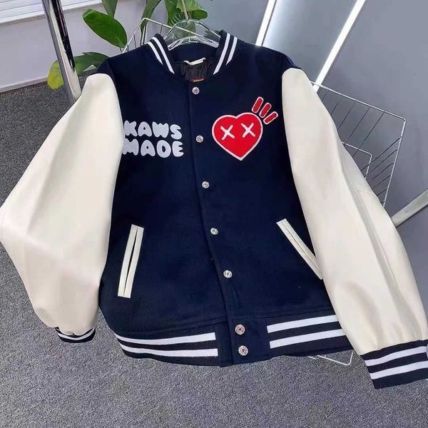 

men's coat baseball uniform human make jacket cotton kaws branded love embroidery ape male ins celebrity fashion hip hop qheg unique, Black;brown