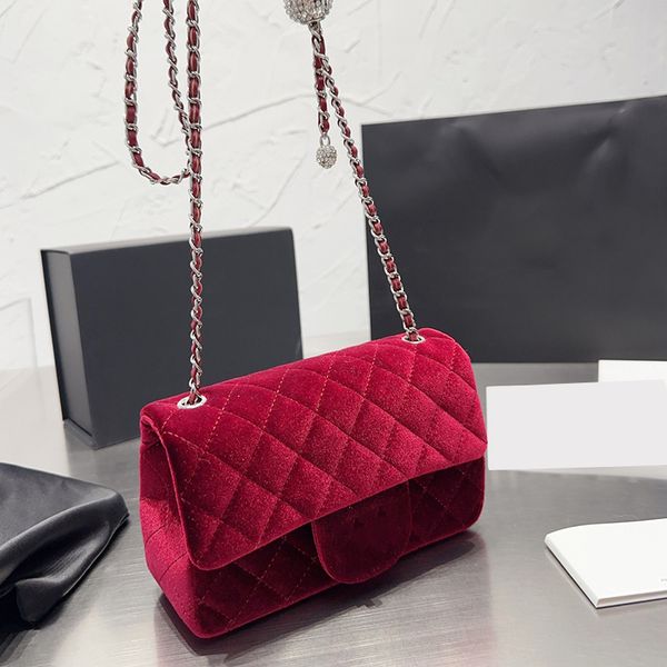 

shoulder bags womens designer classic mini flap velour quilted bags velvet strass crsu ball silver metal hardware matelasse chain crossbody